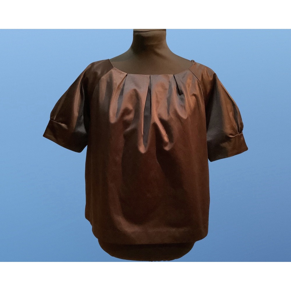Michael Kors Chocolate Brown Pleated Feminine Puff Sleeve Top Office Blouse PS